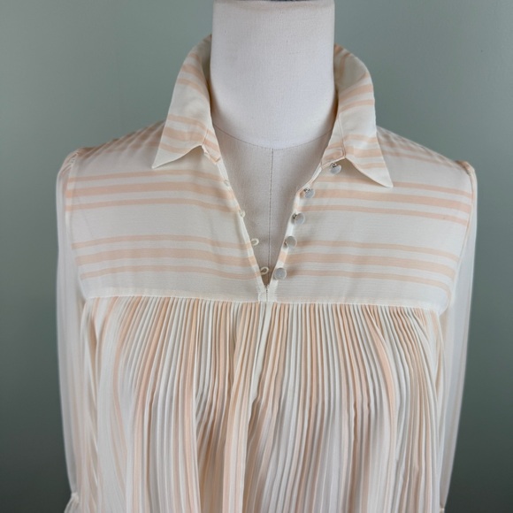 Massimo Dutti Sheer pink stripe Pleated bell sleeve blouse size 2 - Picture 2 of 7